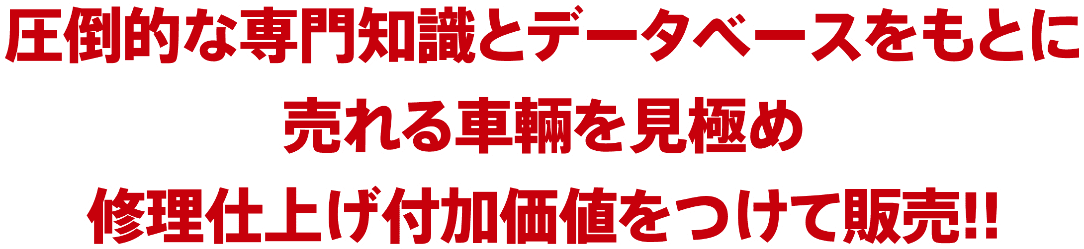 圧倒的な専門知識とデータベースをもとに売れる車輛を見極め修理仕上げ付加価値をつけて販売!!
